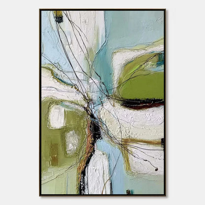 VERDANT NEXUS: Textured Abstract Painting with Green and Blue Hues | hanging in living room, Abstract wall art