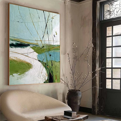 VERDANT PATH: Textured Abstract Green and White Landscape Painting | green palette, original oil on stretched canvas art
