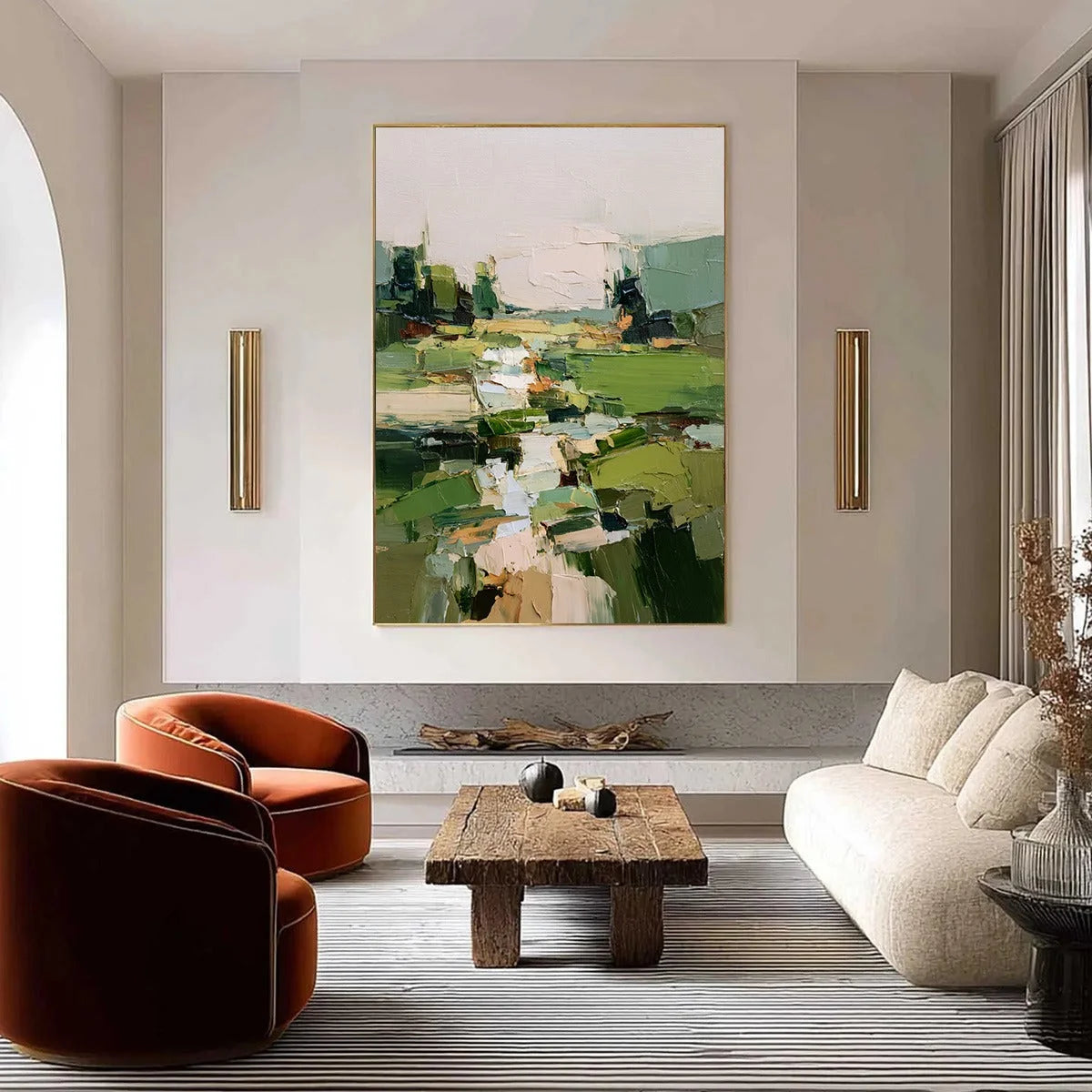 VERDANT PATH: Textured Abstract Landscape Oil Painting for Modern Home Decor | Abstract closeup, raised brushwork detail