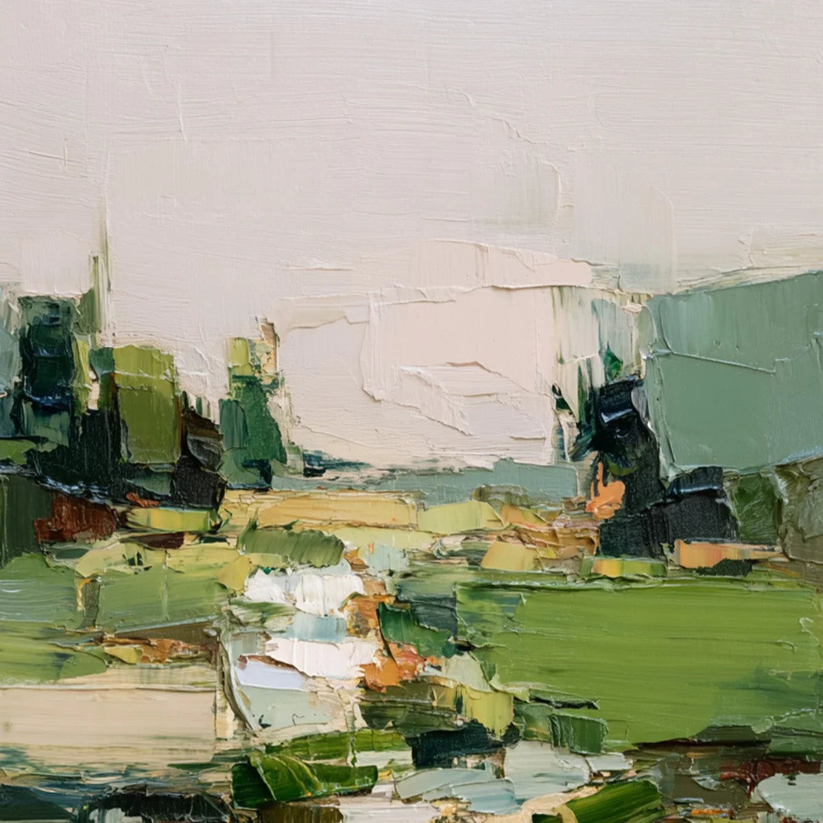 VERDANT PATH: Textured Abstract Landscape Oil Painting for Modern Home Decor | rectangular format, hand-painted canvas edge