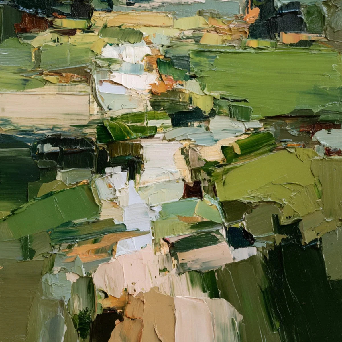 VERDANT PATH: Textured Abstract Landscape Oil Painting for Modern Home Decor | rolled canvas, ready for custom framing