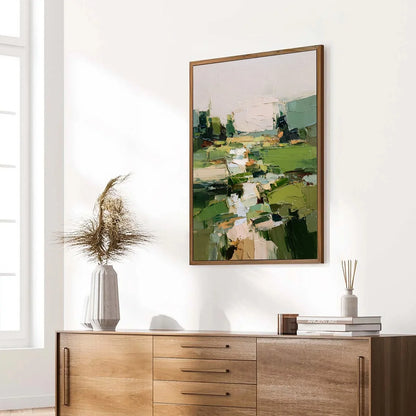 VERDANT PATH: Textured Abstract Landscape Oil Painting for Modern Home Decor | multi-color palette, original oil on stretched canvas art