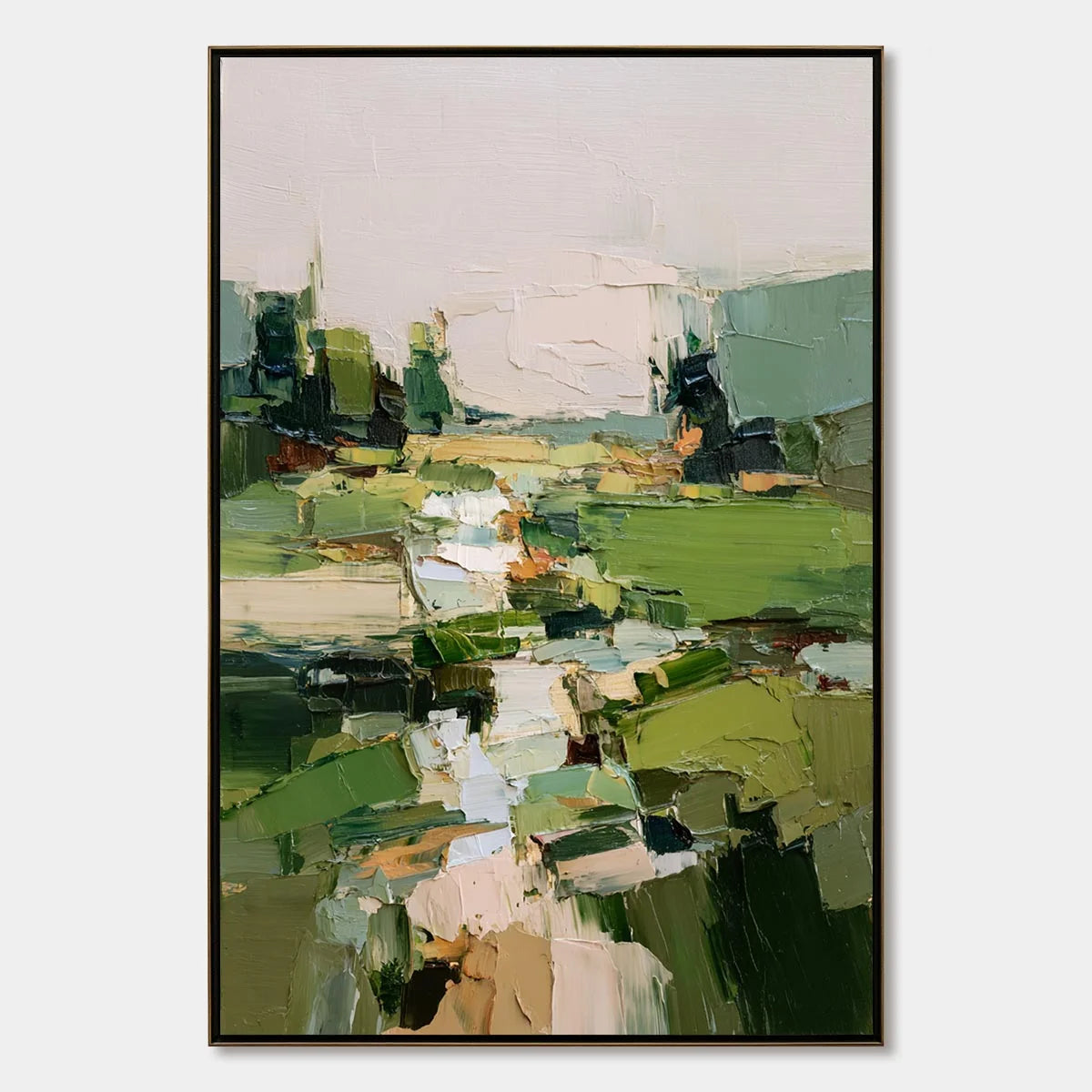 VERDANT PATH: Textured Abstract Landscape Oil Painting for Modern Home Decor | hanging in living room, Abstract wall art