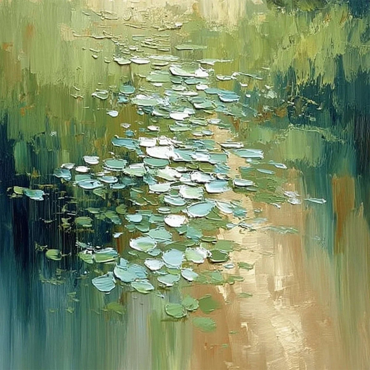 VERDANT PATH: Textured Impasto Landscape Painting | rectangular format, hand-painted canvas edge