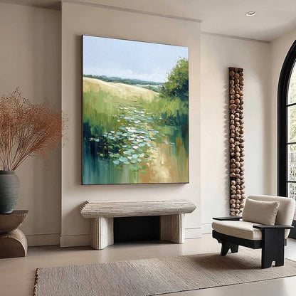 VERDANT PATH: Textured Impasto Landscape Painting | multi-color palette, original oil on stretched canvas art