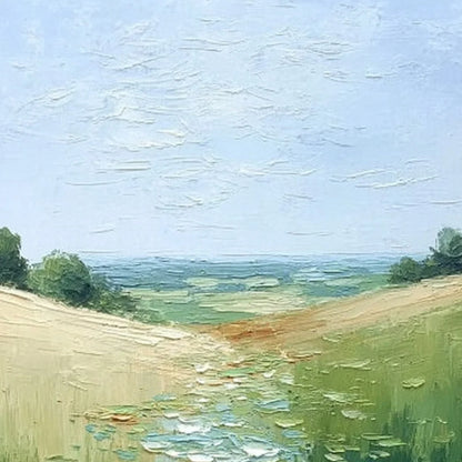 VERDANT PATH: Textured Impasto Landscape Painting of a Lilypad Stream | rolled canvas, ready for custom framing