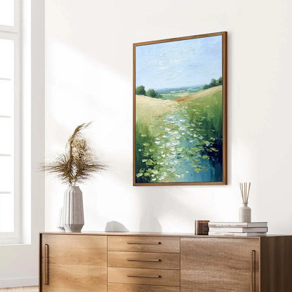 VERDANT PATH: Textured Impasto Landscape Painting of a Lilypad Stream | multi-color palette, original oil on stretched canvas art