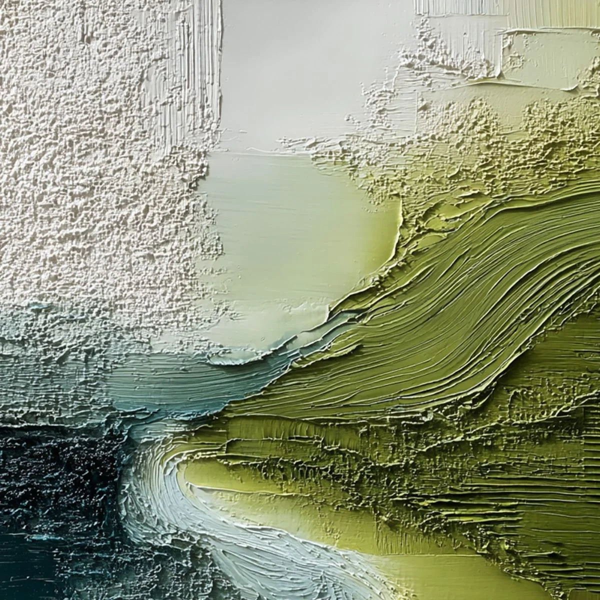 VERDANT PATH: Textured Wabi Sabi Abstract Landscape Painting | rectangular format, hand-painted canvas edge