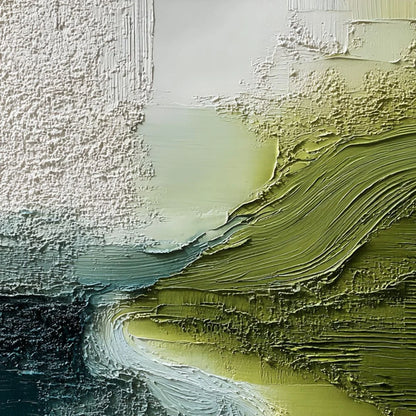 VERDANT PATH: Textured Wabi Sabi Abstract Landscape Painting | rectangular format, hand-painted canvas edge