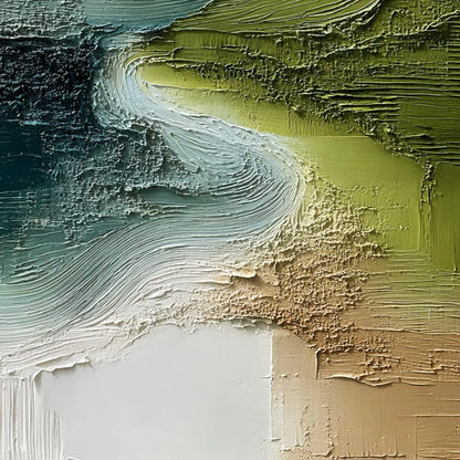 VERDANT PATH: Textured Wabi Sabi Abstract Landscape Painting | rolled canvas, ready for custom framing