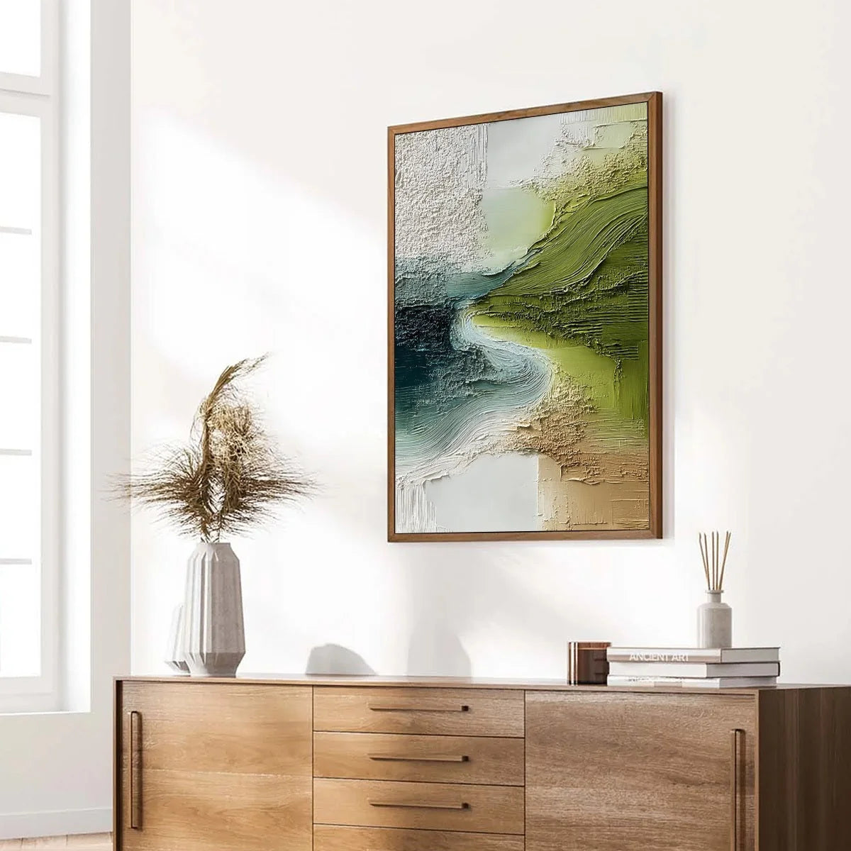 VERDANT PATH: Textured Wabi Sabi Abstract Landscape Painting | multi-color palette, original oil on stretched canvas art
