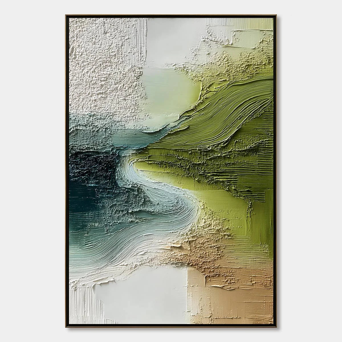 VERDANT PATH: Textured Wabi Sabi Abstract Landscape Painting | hanging in living room, Abstract wall art