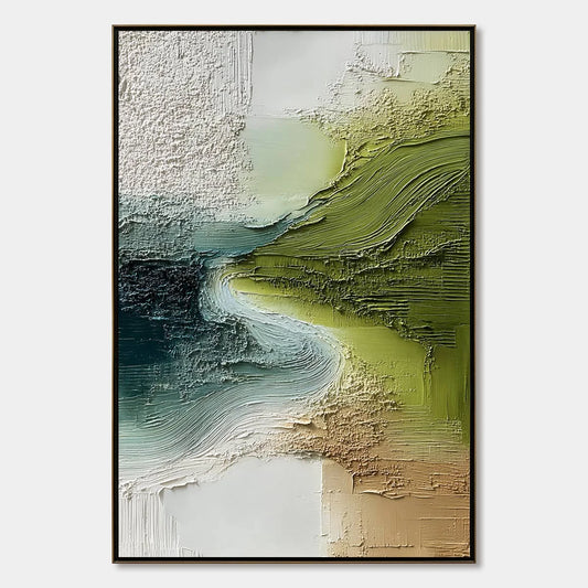 VERDANT PATH: Textured Wabi Sabi Abstract Landscape Painting | hanging in living room, Abstract wall art