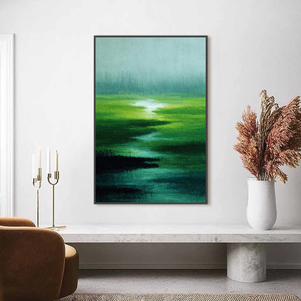VERDANT REVERIE: Abstract Green Landscape Oil Painting | Abstract closeup, raised brushwork detail