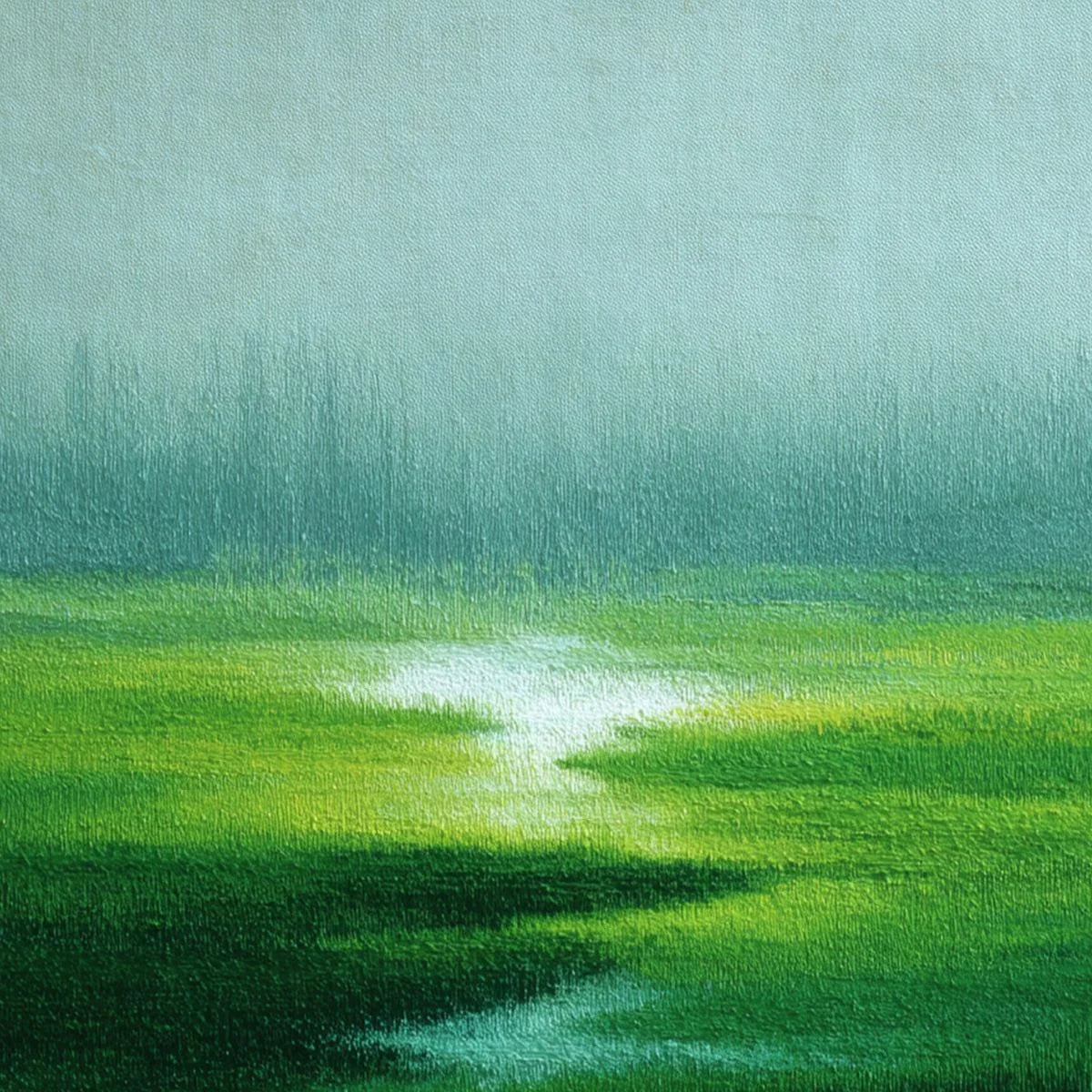 VERDANT REVERIE: Abstract Green Landscape Oil Painting | rectangular format, hand-painted canvas edge