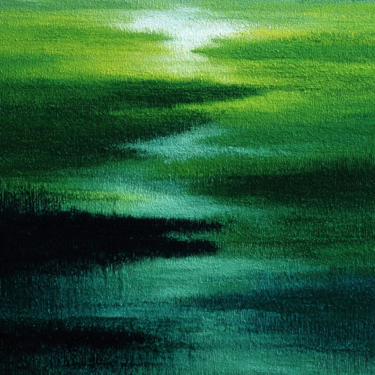 VERDANT REVERIE: Abstract Green Landscape Oil Painting | rolled canvas, ready for custom framing