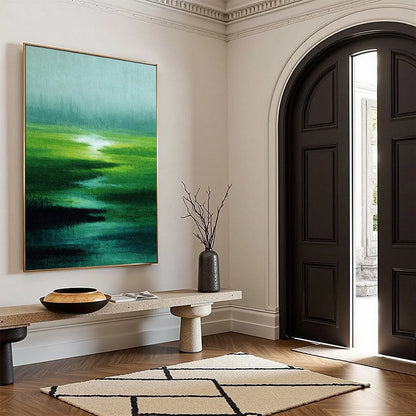 VERDANT REVERIE: Abstract Green Landscape Oil Painting | green palette, original oil on stretched canvas art