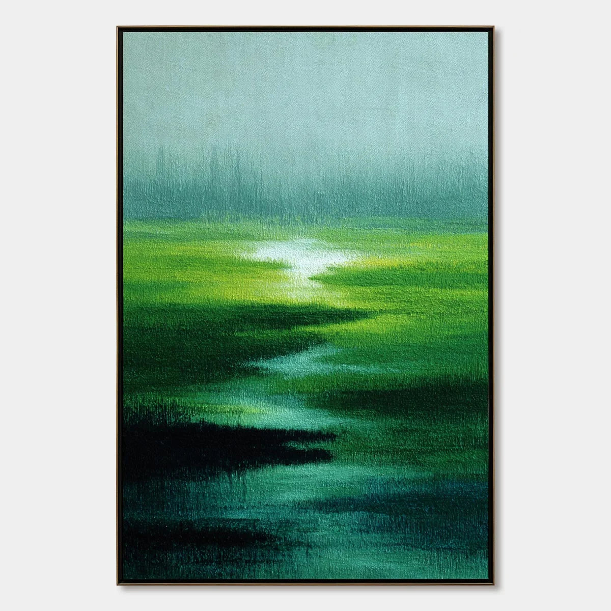 VERDANT REVERIE: Abstract Green Landscape Oil Painting | hanging in living room, Abstract wall art