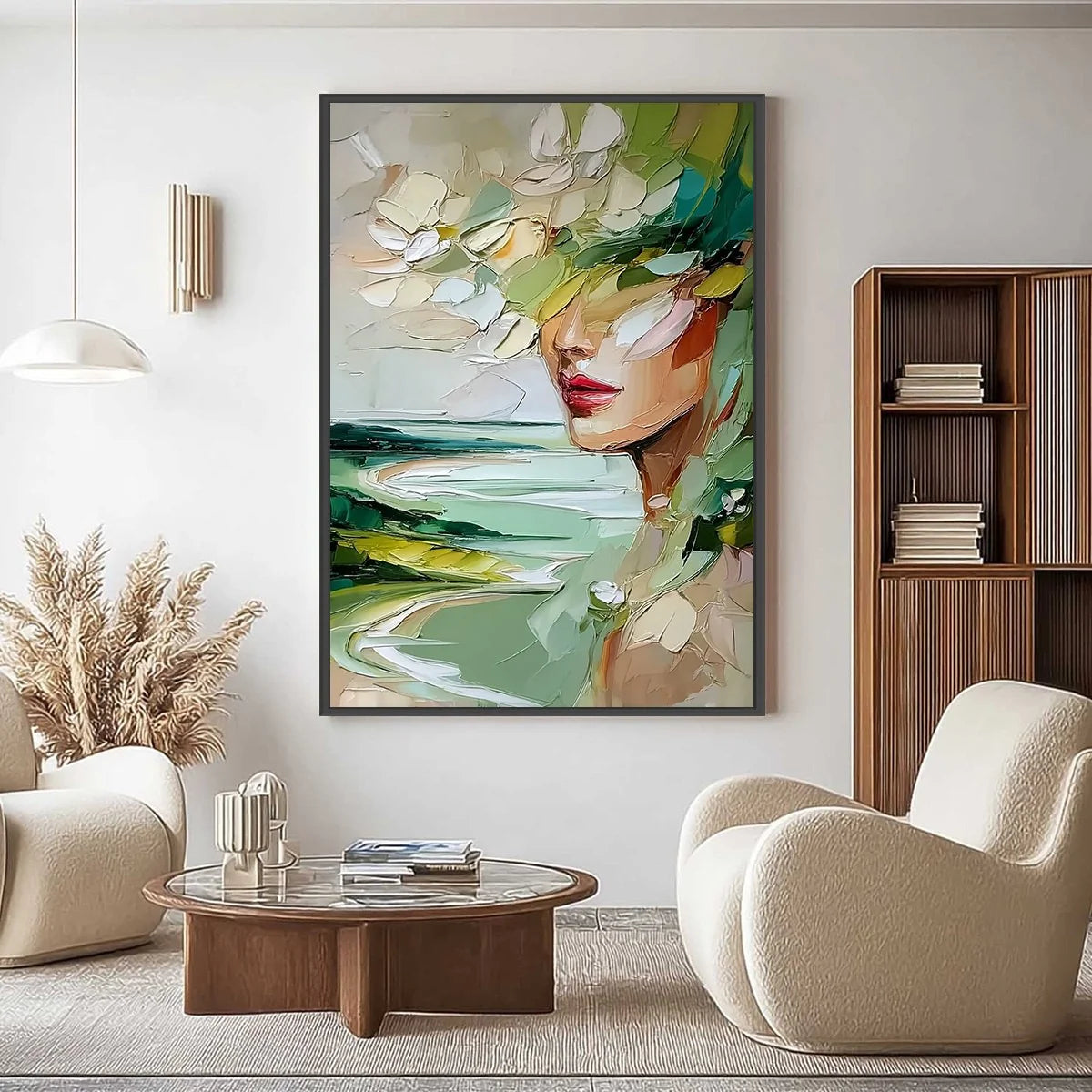 VERDANT REVERIE: Textured Palette Knife Abstract Portrait Painting | Abstract closeup, raised brushwork detail