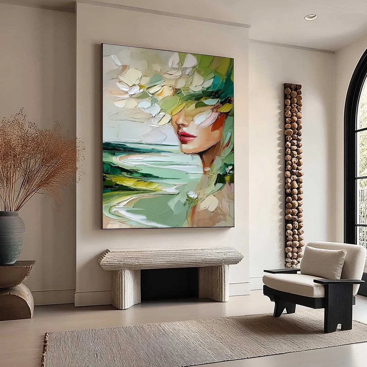 VERDANT REVERIE: Textured Palette Knife Abstract Portrait Painting | multi-color palette, original oil on stretched canvas art