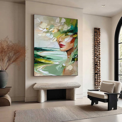VERDANT REVERIE: Textured Palette Knife Abstract Portrait Painting | multi-color palette, original oil on stretched canvas art