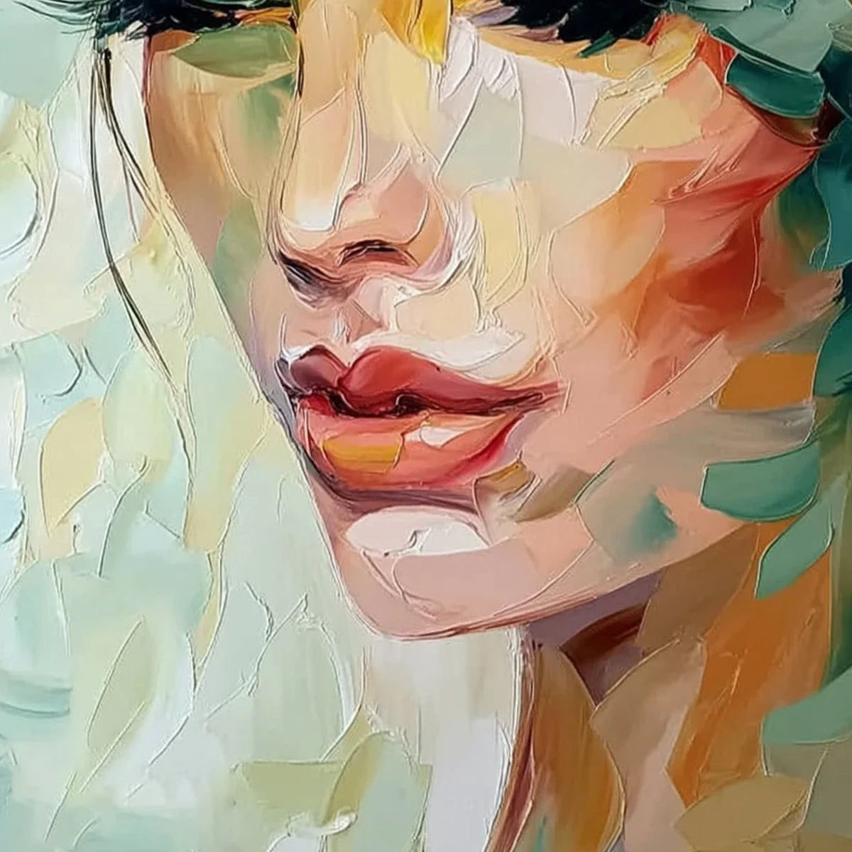 VERDANT REVERIE: Textured Palette Knife Portrait Oil Painting | rolled canvas, ready for custom framing