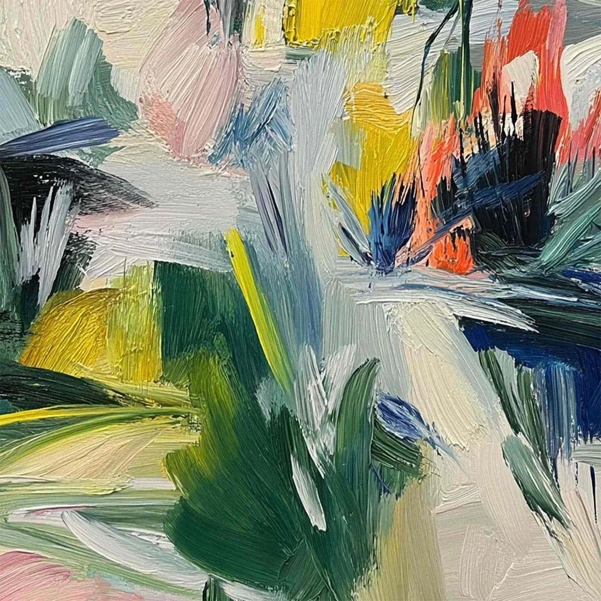 VERDANT RHYTHM: Vibrant Abstract Landscape Oil Painting with Textured Brushstrokes | rolled canvas, ready for custom framing