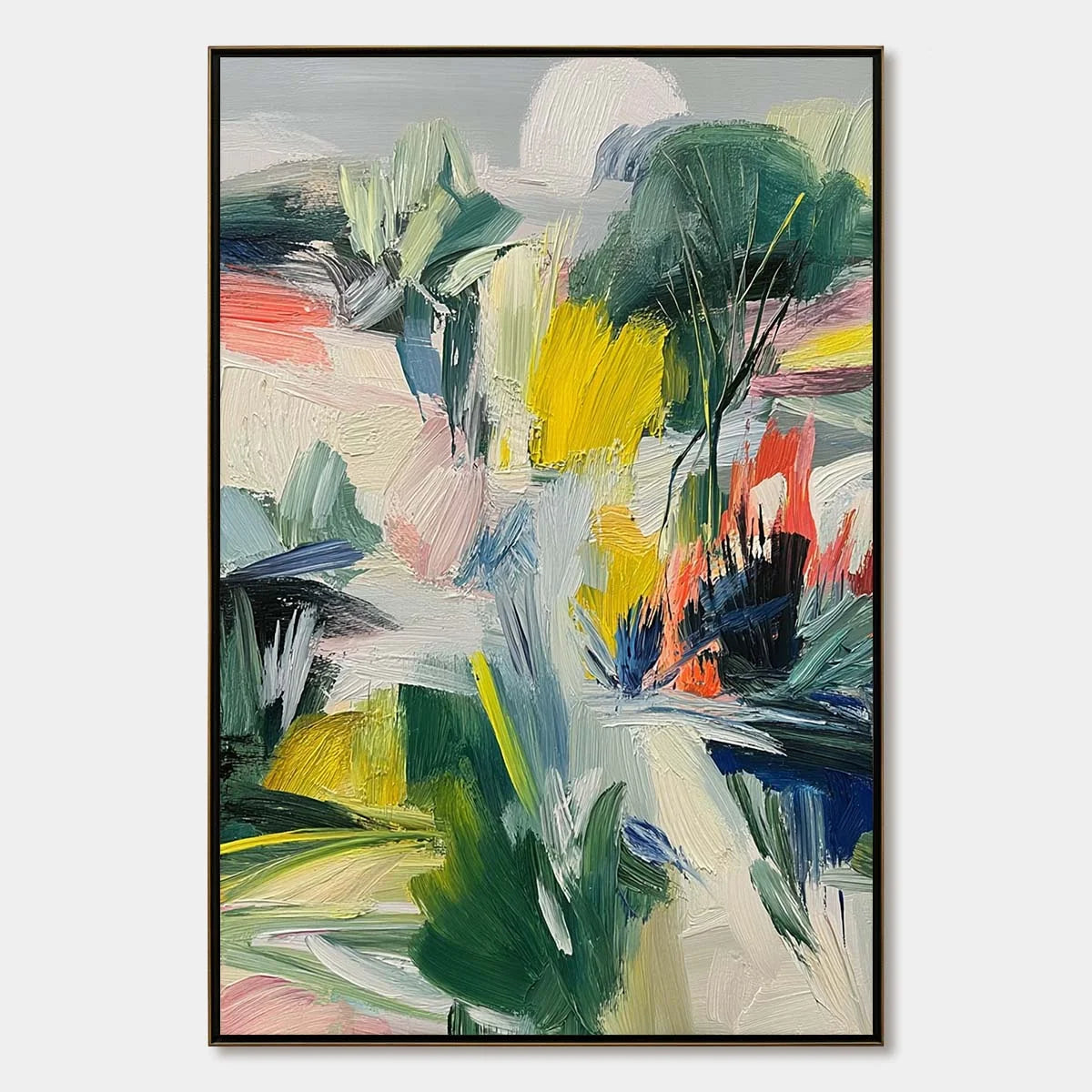 VERDANT RHYTHM: Vibrant Abstract Landscape Oil Painting with Textured Brushstrokes | hanging in living room, Abstract wall art