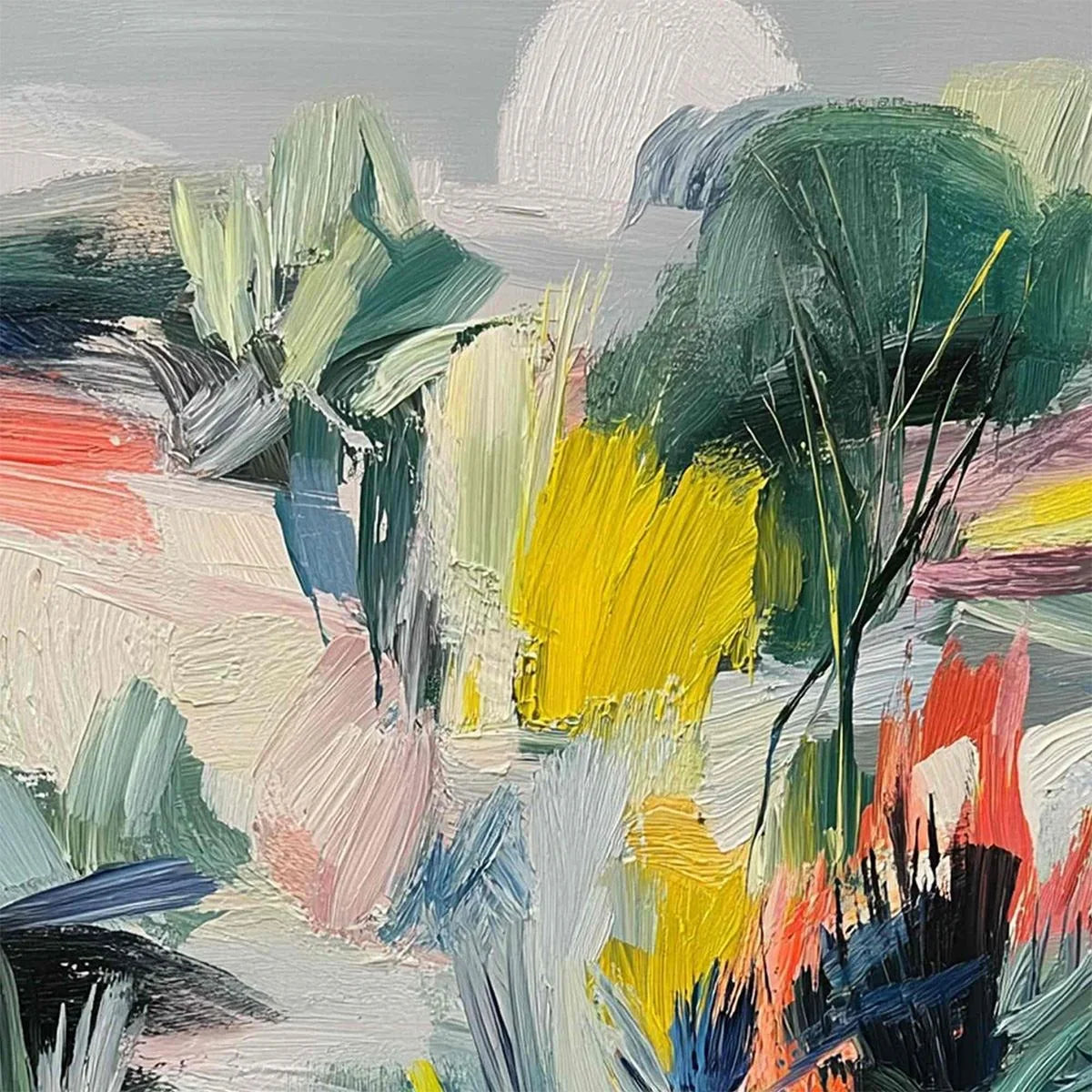 VERDANT RHYTHM: Vibrant Abstract Landscape Oil Painting with Textured Brushstrokes | rectangular format, hand-painted canvas edge