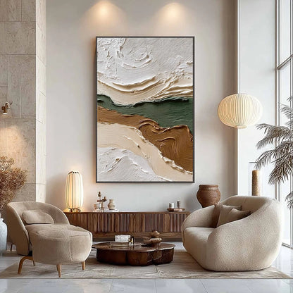 VERDANT RIDGE: Textured Wabi Sabi Abstract Landscape Painting | Abstract closeup, raised brushwork detail