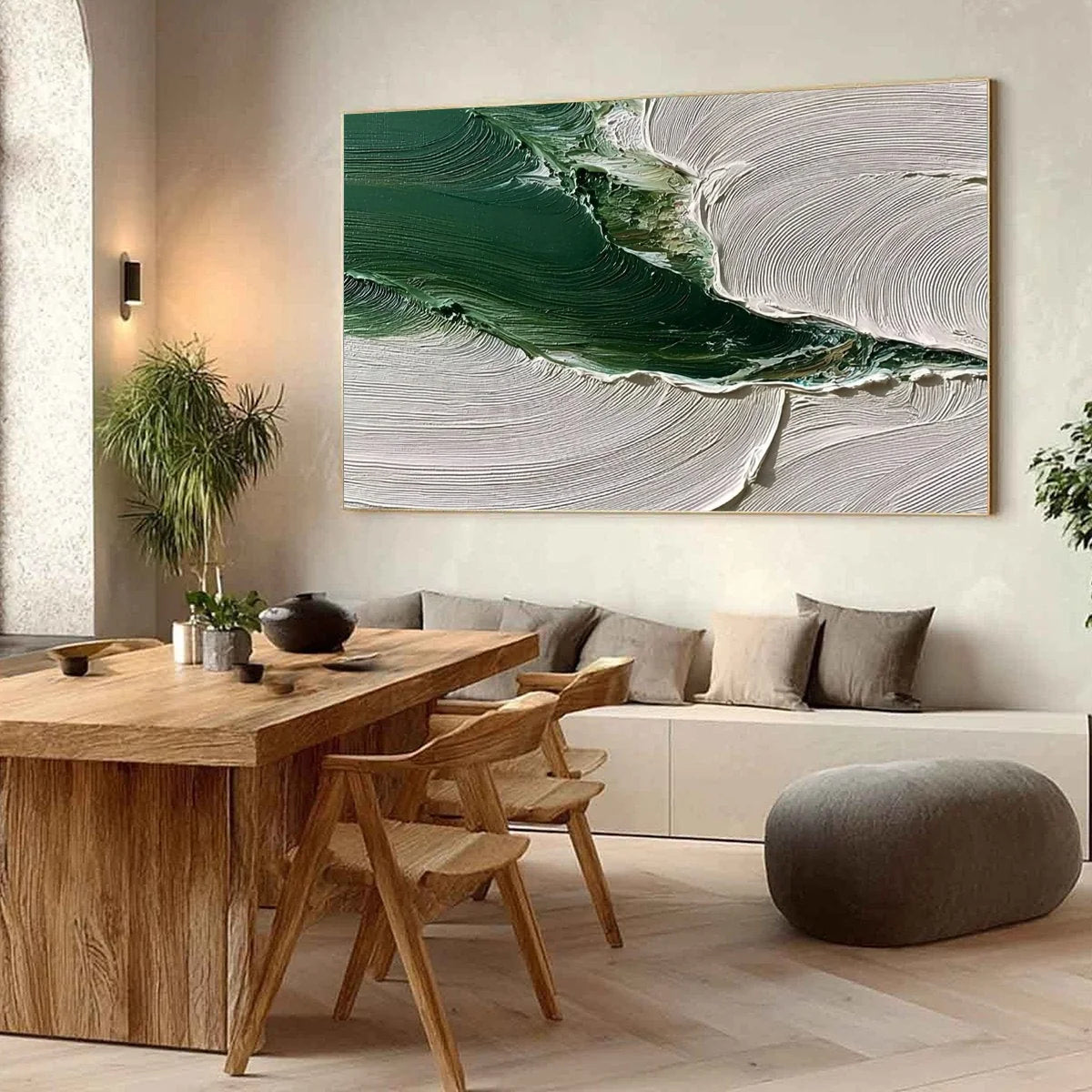 VERDANT RIFT: Heavy Texture Abstract Landscape Oil Painting | Abstract mood, soft natural light studio shot