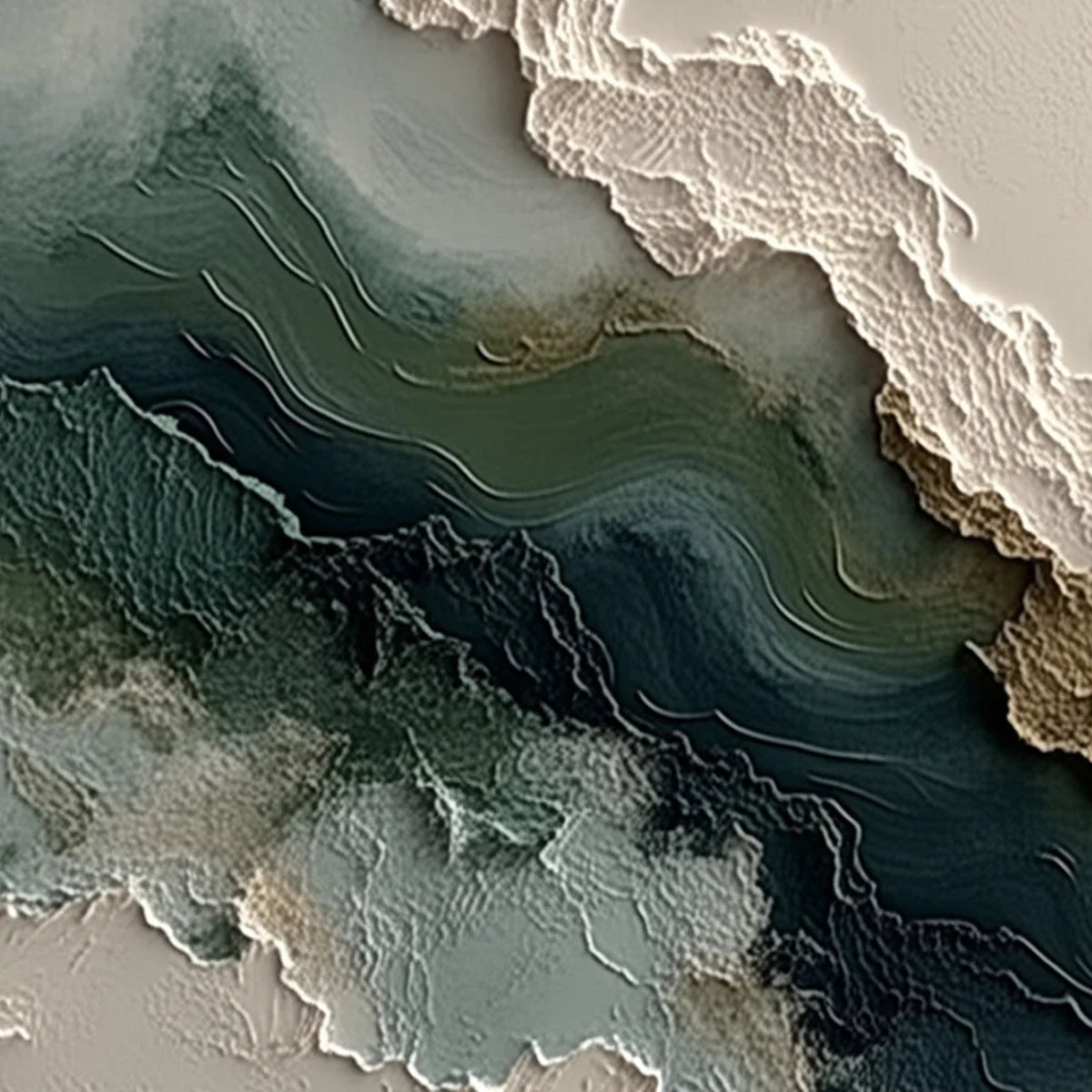 VERDANT RIFT: Textured Wabi Sabi Abstract Landscape Painting | rectangular format, hand-painted canvas edge