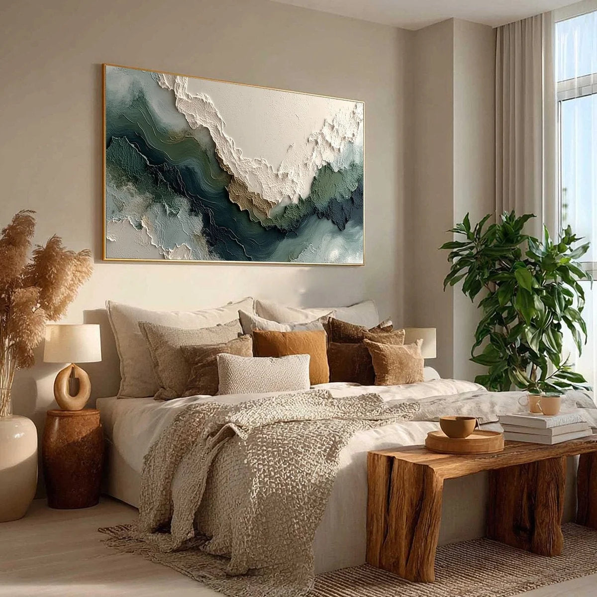 VERDANT RIFT: Textured Wabi Sabi Abstract Landscape Painting | multi-color palette, original oil on stretched canvas art