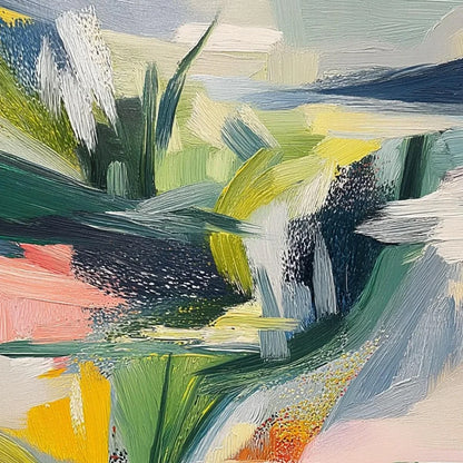 VERDANT RUSH: Vibrant Textured Abstract Landscape Painting | rectangular format, hand-painted canvas edge