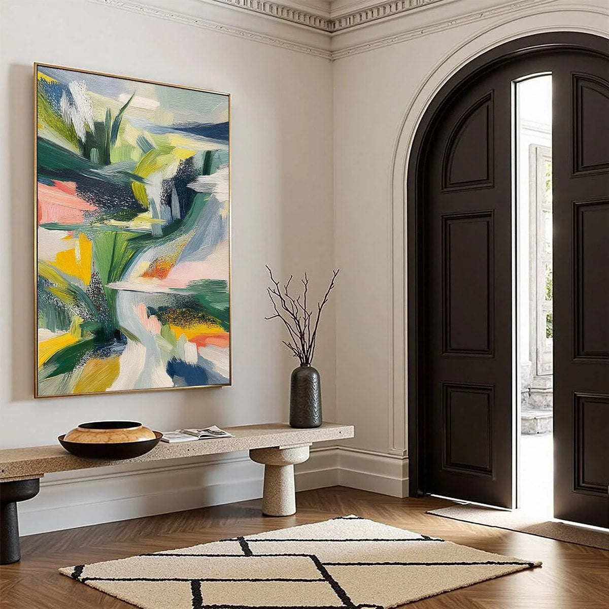 VERDANT RUSH: Vibrant Textured Abstract Landscape Painting | multi-color palette, original oil on stretched canvas art