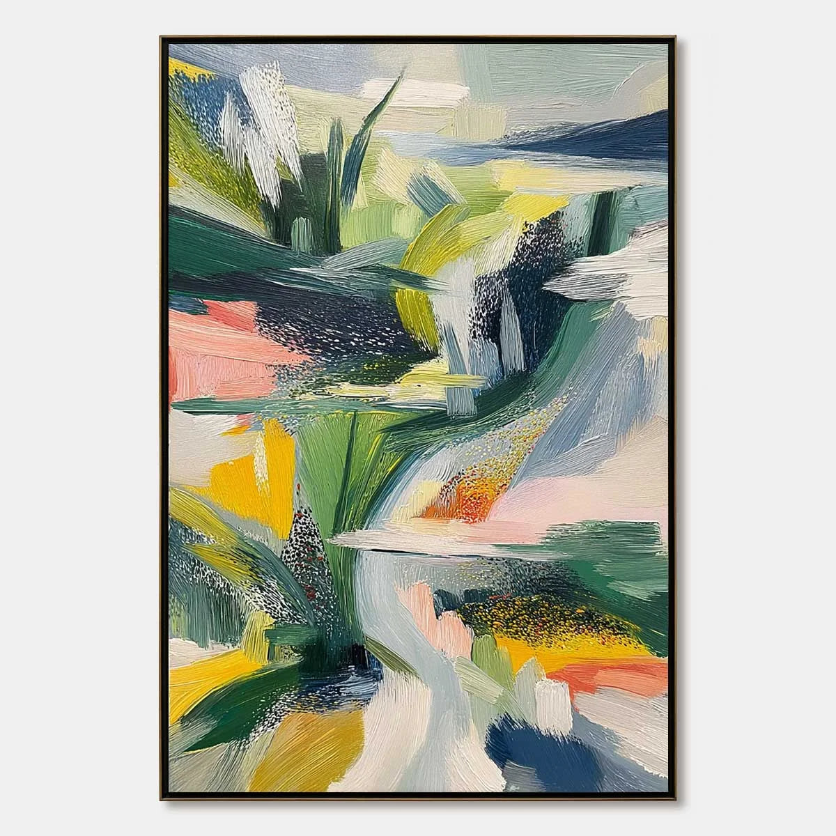 VERDANT RUSH: Vibrant Textured Abstract Landscape Painting | hanging in living room, Abstract wall art