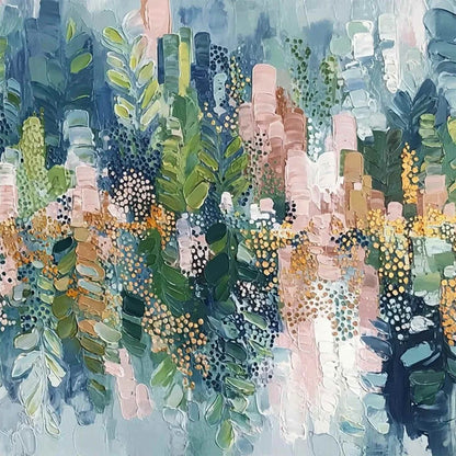 VERDANT SANCTUARY: Colorful Abstract Botanical Textured Painting | rolled canvas, ready for custom framing
