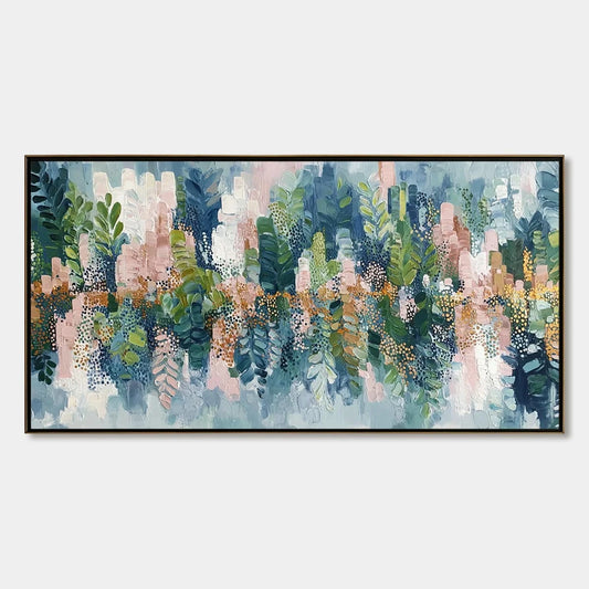 VERDANT SANCTUARY: Colorful Abstract Botanical Textured Painting | hanging in living room, Abstract wall art