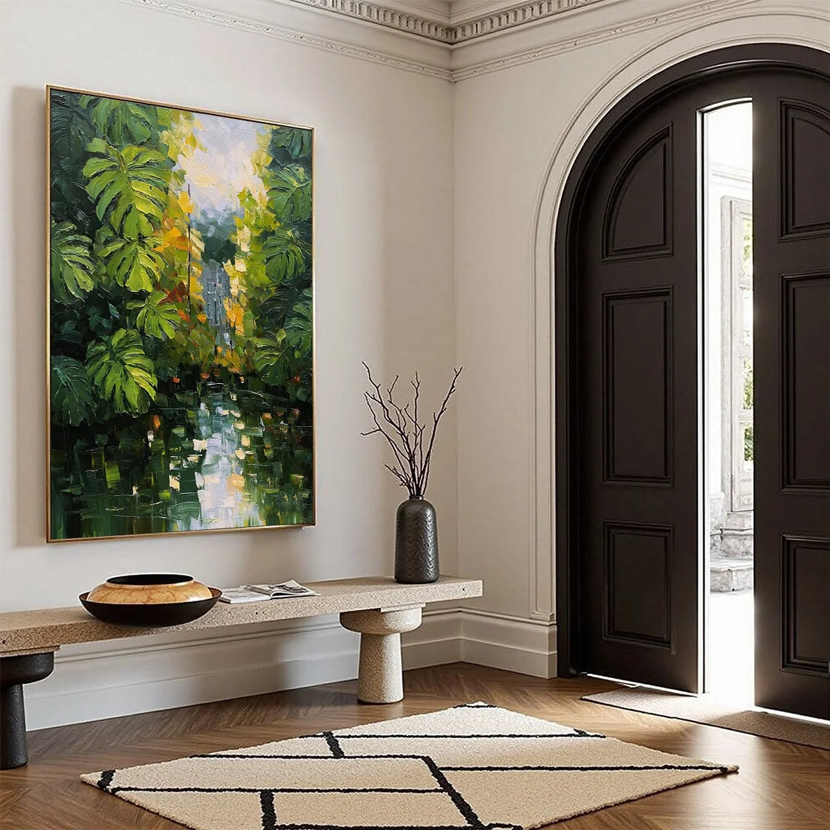 VERDANT SANCTUARY: Textured Palette Knife Painting of a Lush Jungle Oasis | green palette, original oil on stretched canvas art