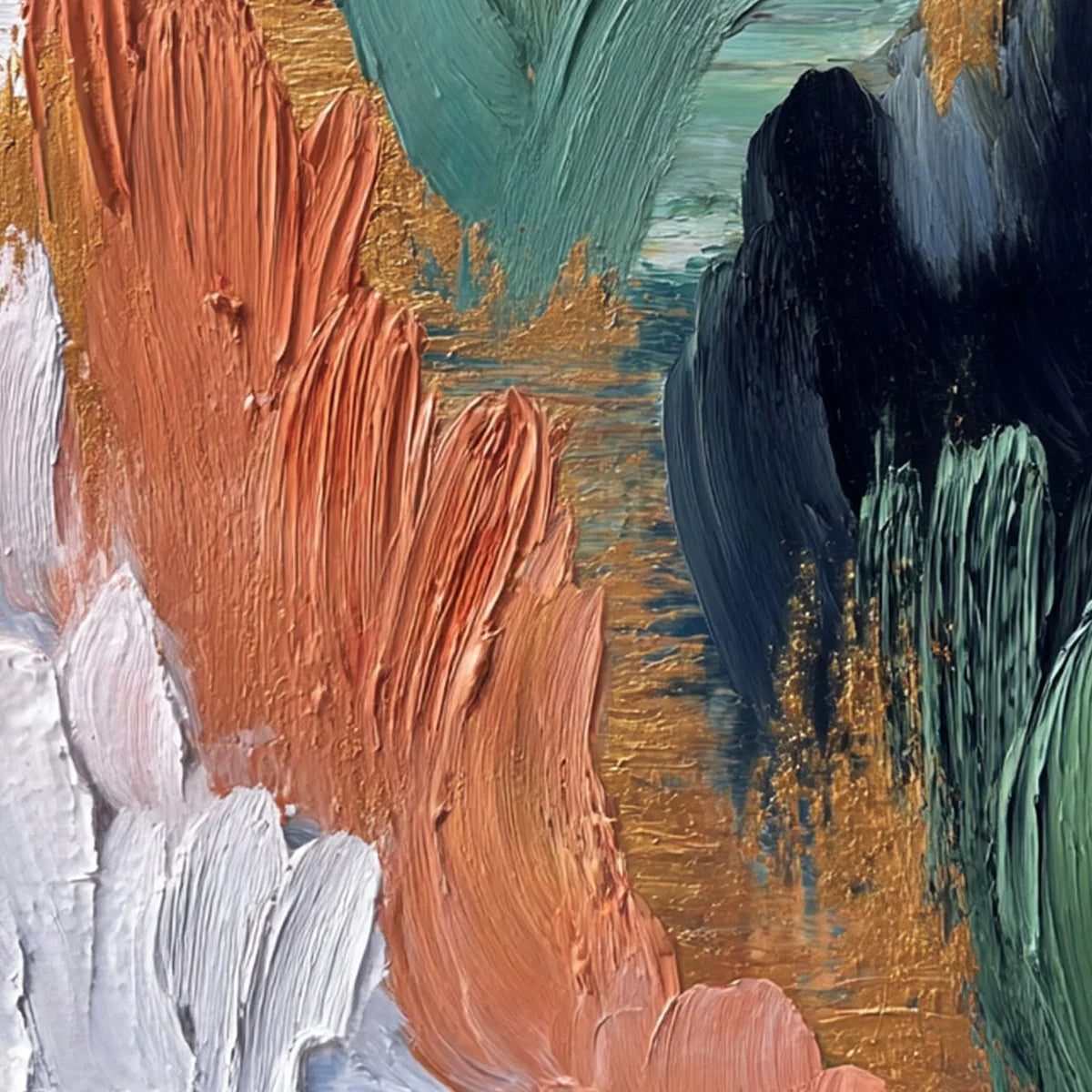 Verdant Shore | Textured Abstract Oil Painting with Gold Leaf | rolled canvas, ready for custom framing