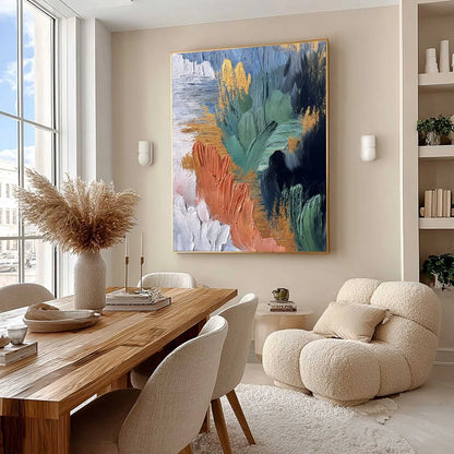 Verdant Shore | Textured Abstract Oil Painting with Gold Leaf | Abstract mood, soft natural light studio shot
