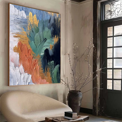 Verdant Shore | Textured Abstract Oil Painting with Gold Leaf | yellow palette, original oil on stretched canvas art