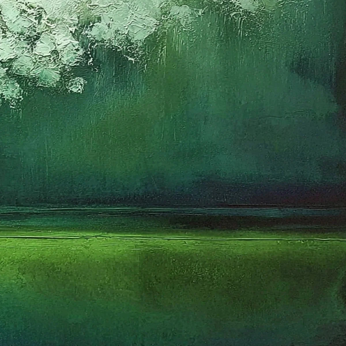 VERDANT STILLNESS: Large Green Abstract Landscape Texture Painting | rolled canvas, ready for custom framing
