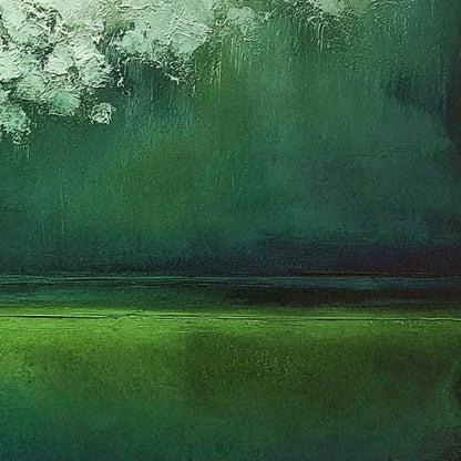 VERDANT STILLNESS: Large Green Abstract Landscape Texture Painting | rolled canvas, ready for custom framing