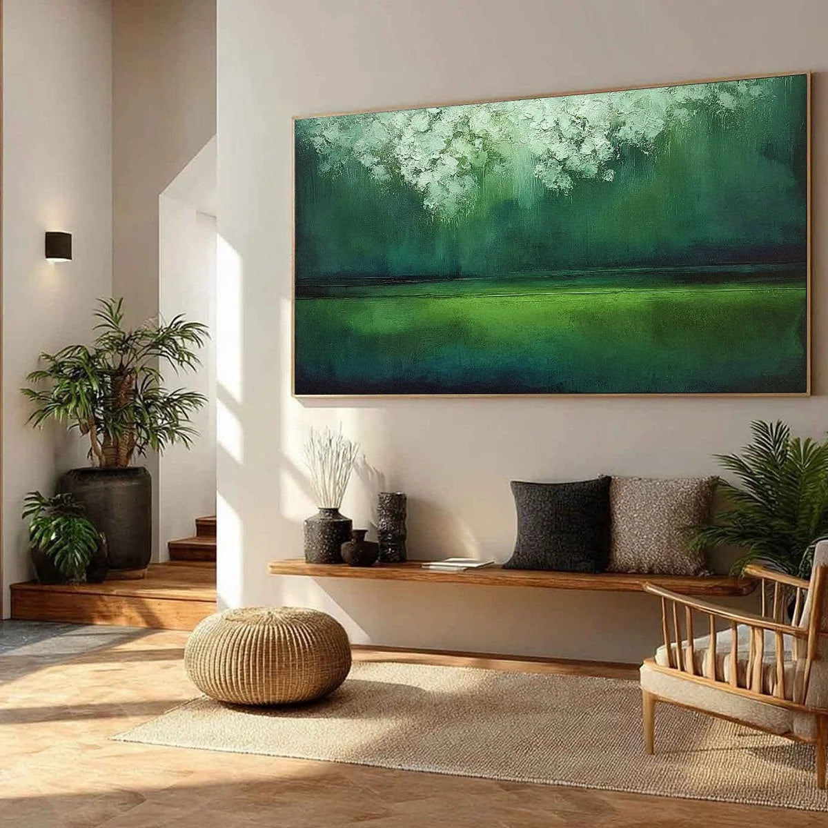 VERDANT STILLNESS: Large Green Abstract Landscape Texture Painting | green palette, original oil on stretched canvas art