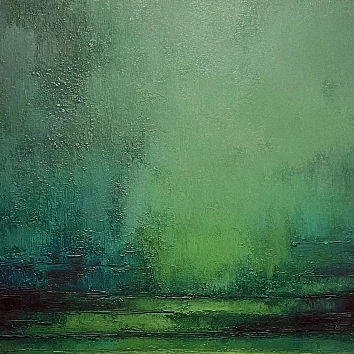 VERDANT STILLNESS: Textured Green Abstract Landscape Oil Painting | rolled canvas, ready for custom framing
