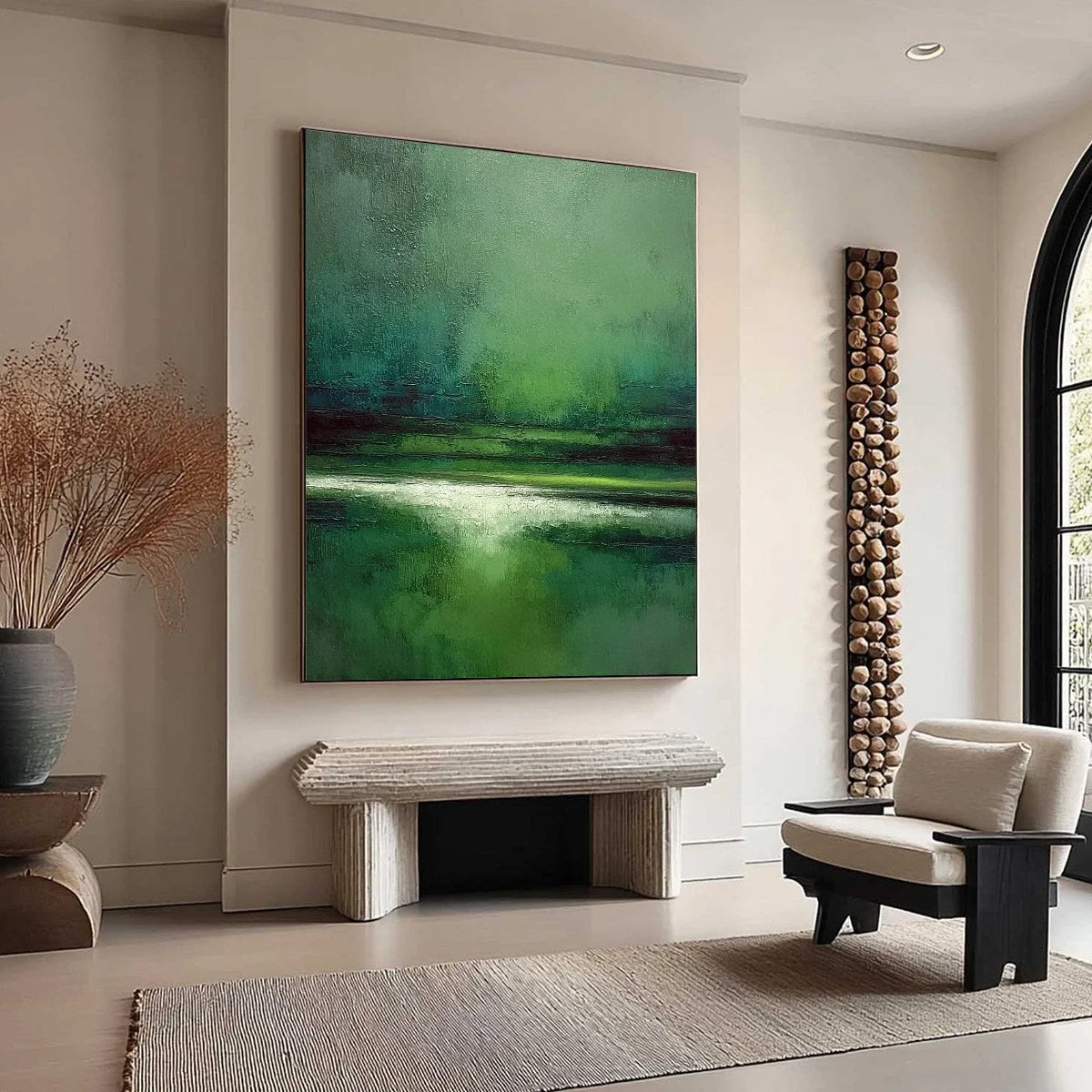 VERDANT STILLNESS: Textured Green Abstract Landscape Oil Painting | green palette, original oil on stretched canvas art