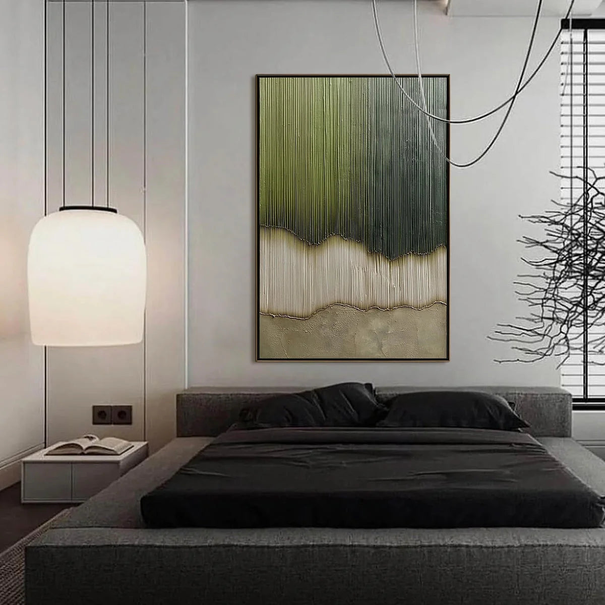 VERDANT STRATA: Textured Wabi Sabi Abstract Earth Painting | gold frame stretched on neutral wall