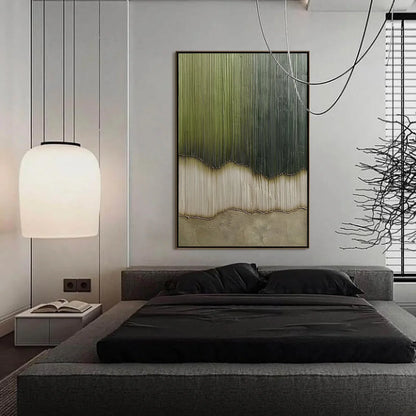 VERDANT STRATA: Textured Wabi Sabi Abstract Earth Painting | gold frame stretched on neutral wall