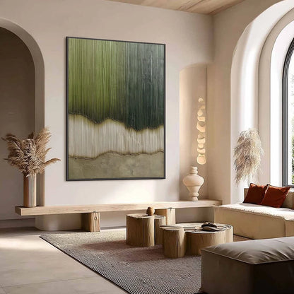 VERDANT STRATA: Textured Wabi Sabi Abstract Earth Painting | Abstract mood, soft natural light studio shot